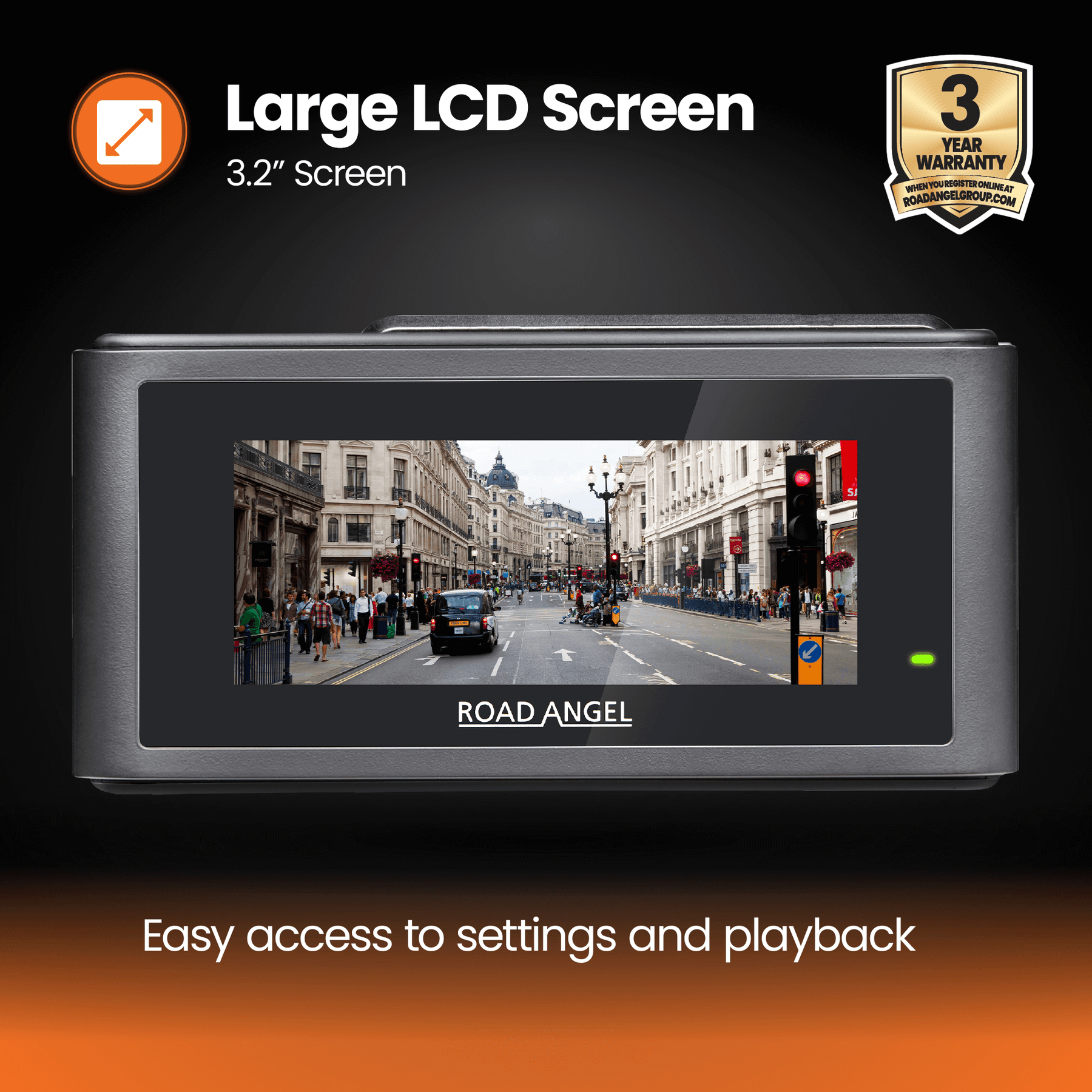 New- Road Angel Halo Play 4K Dual Dash Cam with 3.2" Screen, Parking Mode & Quick Release mounting