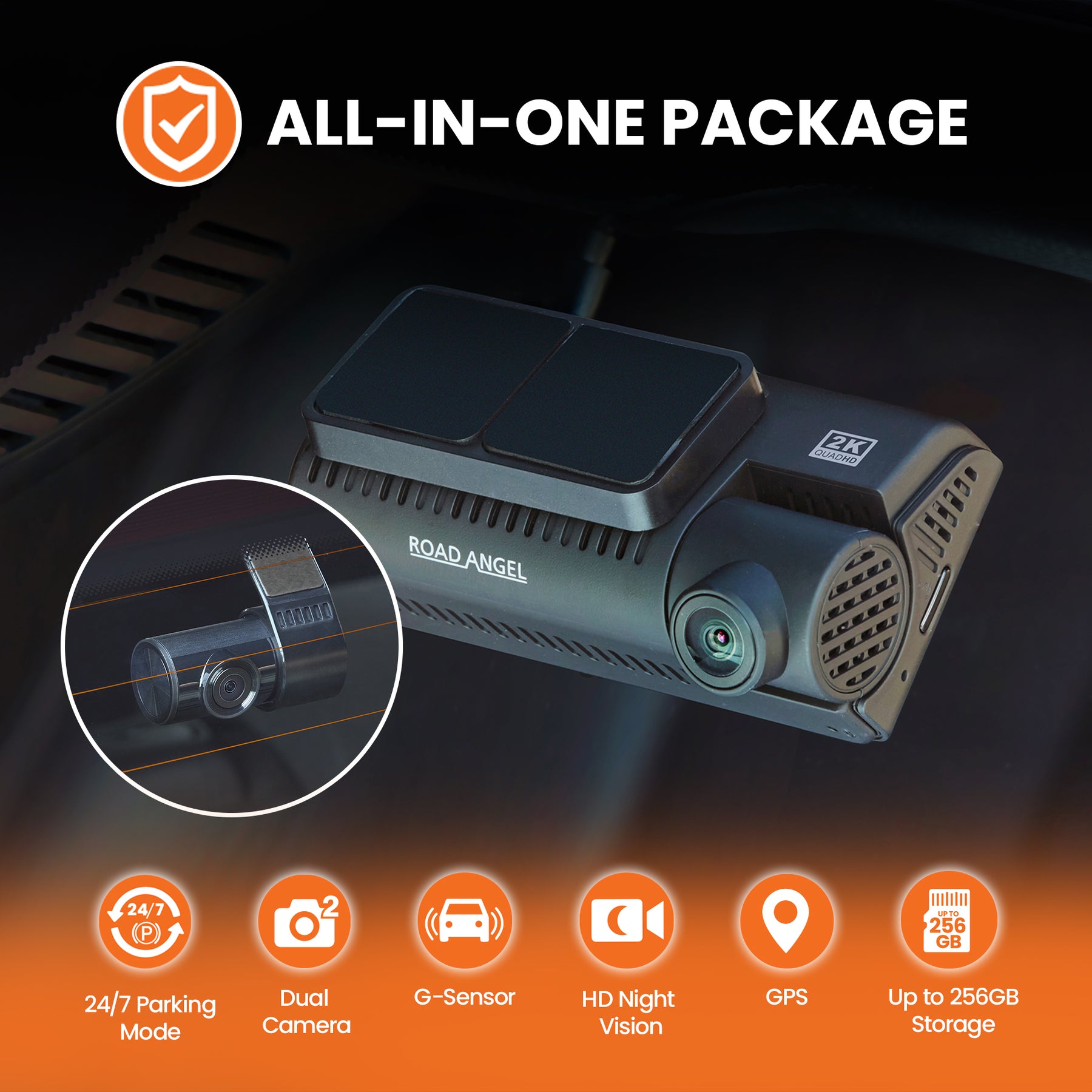 Halo Guardian 2K+ Dual Dash Cam with 3.2" Screen, Parking Mode & Quick Release mounting