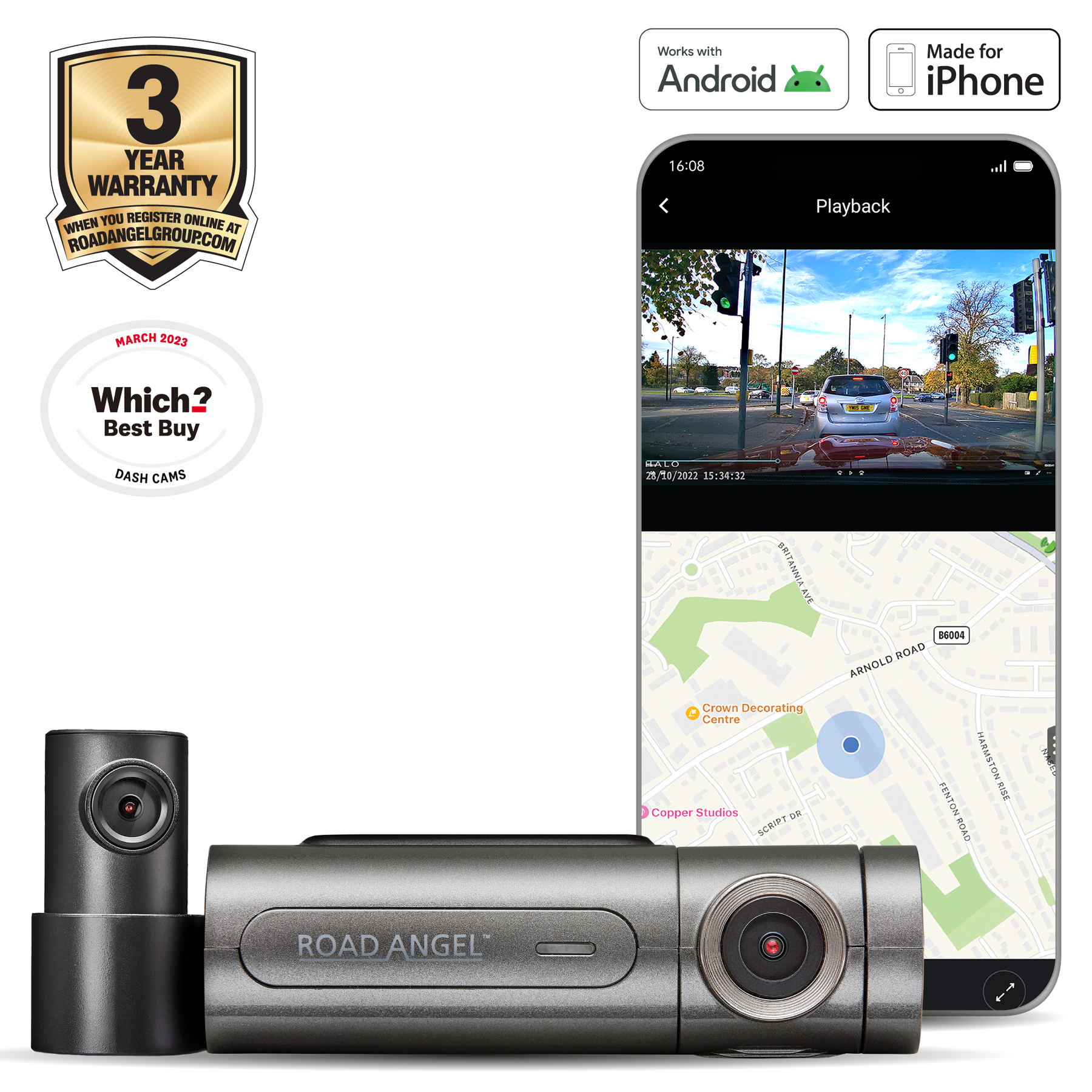 Road Angel Halo Pro 128GB Deluxe Dual Dash Cam Bundle with – Battery Pack for Ultimate Parking Monitoring! - Nationwide Installation Included