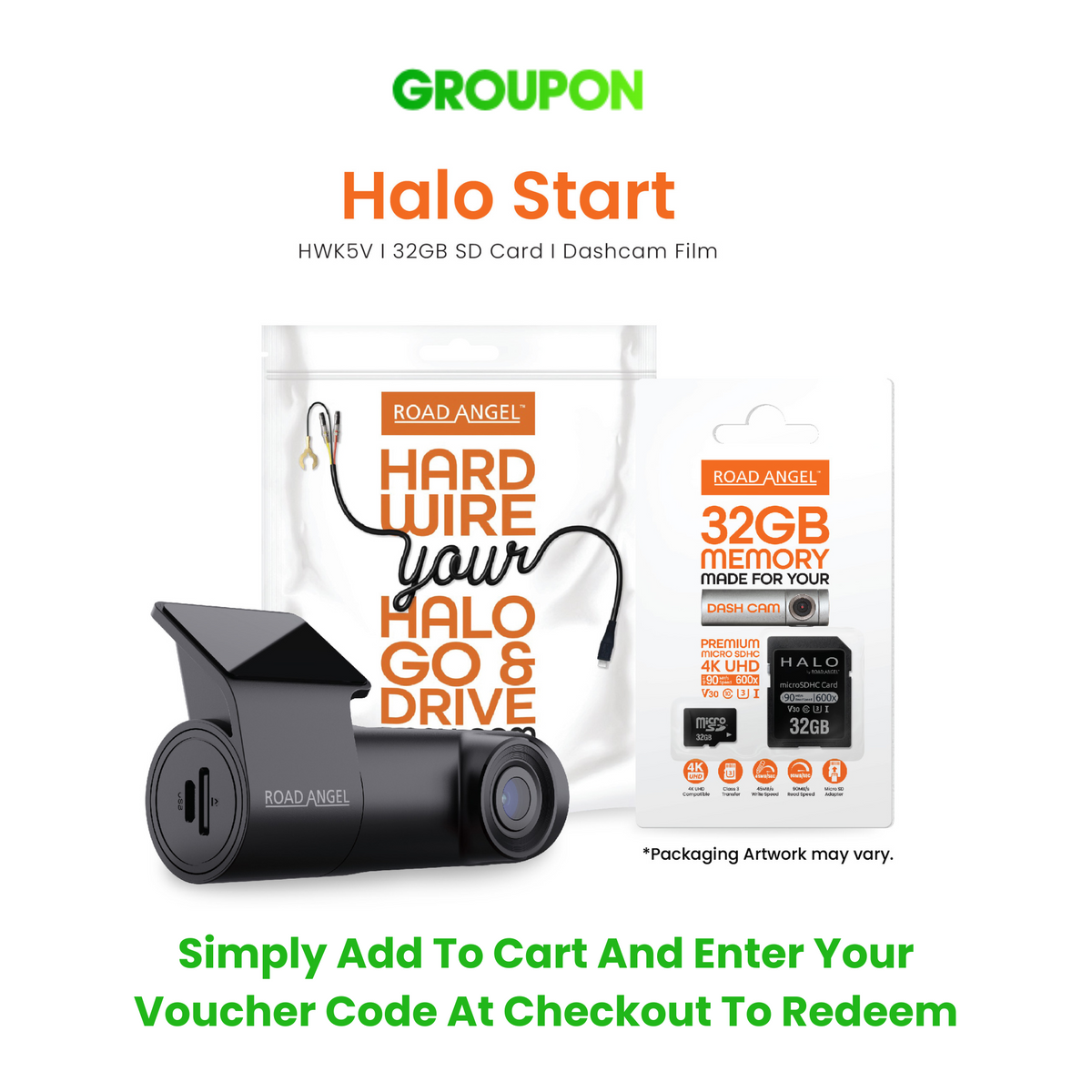 GROUPON EXCLUSIVE - Road Angel Halo Start 1080p Dash Cam With 32GB SD Card And Hardwiring Kit