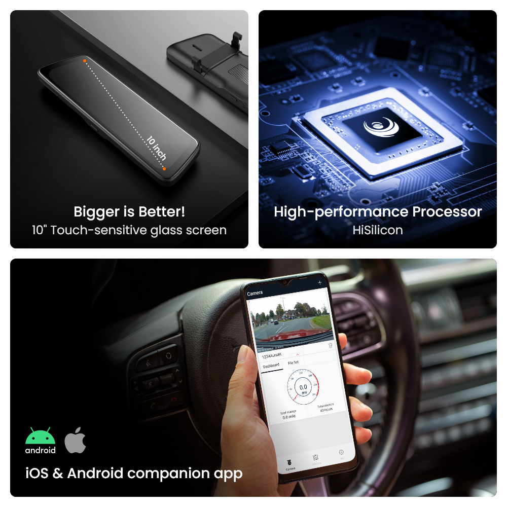 Road Angel Halo Vision Rear View Mirror and Dash Cam with 64GB SD Card & Hardwiring Kit Bundle