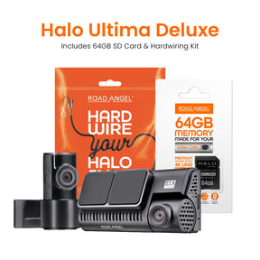 New- Road Angel Halo Ultima 4K Dual Dash Cam with 64GB SD Card & Hardwiring Kit Bundle