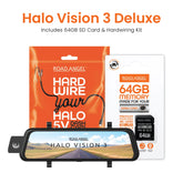 NEW - Halo Vision 3 4K – 2160p & 1080p Front & Rear Anti-Glare Mirror Dash Cam with integrated 10 inch LCD touchscreen with 64GB SD Card & Hardwiring Kit Bundle