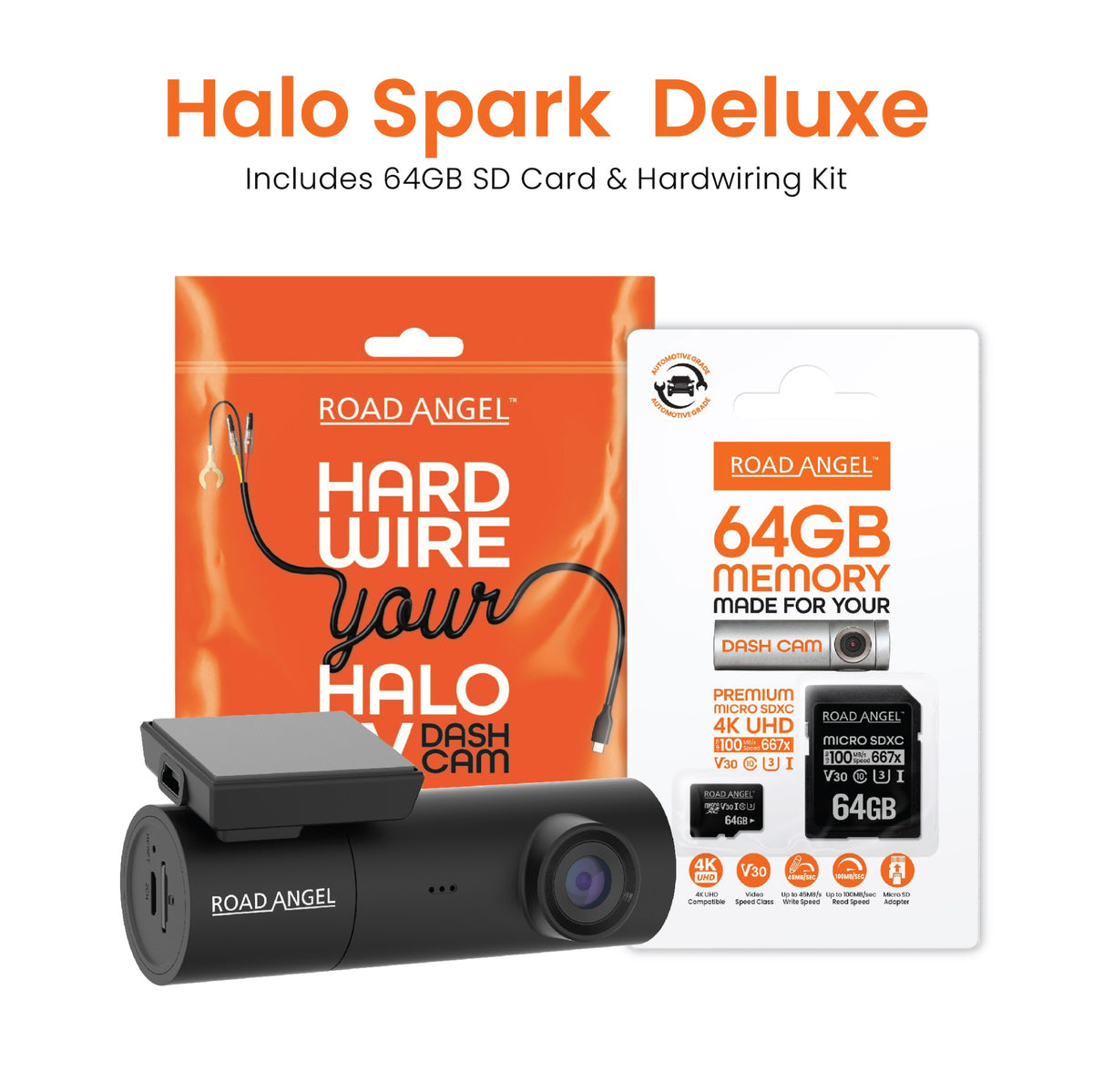New - Halo Spark Full HD 1080p Single Dash Camera With Parking Mode & Winter Mode (USB-C) With 64GB SD Card & Hardwiring Kit Bundle