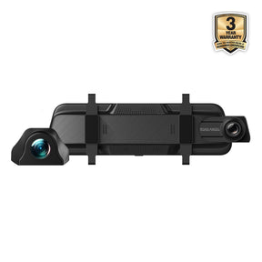 New - Halo View 3 4K – 2160p & 1080p Front & Rear Anti-Glare Mirror Dash Cam with integrated 10 inch LCD touchscreen & Reverse Parking Aid With 64GB SD Card & Hardwiring Kit Bundle