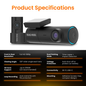 New - Halo Spark Dual Full HD 1080p Front & Rear Dash Camera With Dual Parking Mode & Winter Mode (USB-C)
